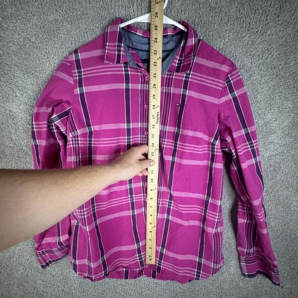 Tommy Hilfiger Shirt Womens Large Pink Plaid Classic Fit Button Up Long Sleeve - Picture 5 of 8
